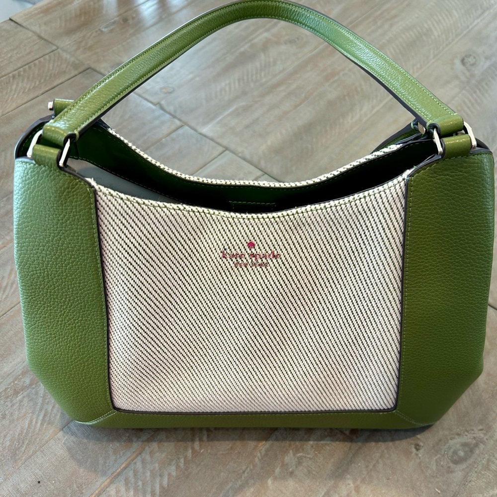 Kate Spade handbag green and cream satchel.